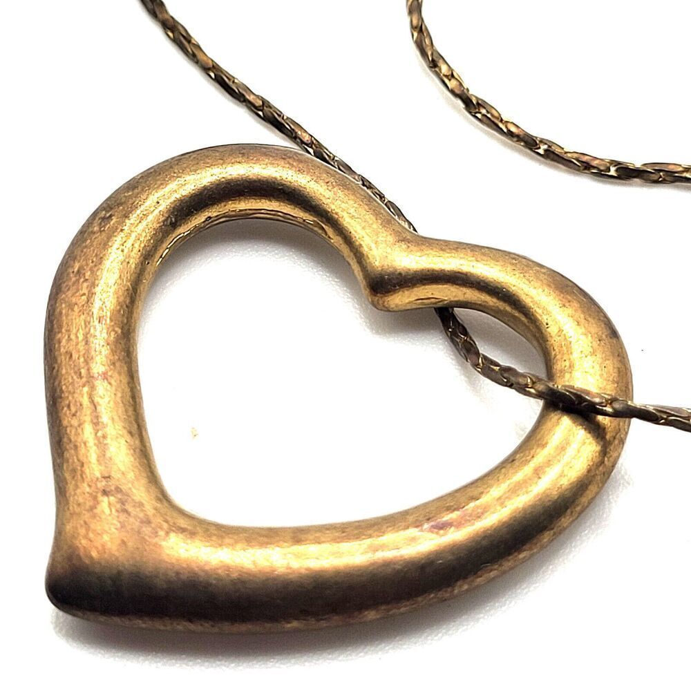 Vintage Brass Heart Necklace Cardano Twist Chain 26in 1.25in pendant - Picture 1 of 3